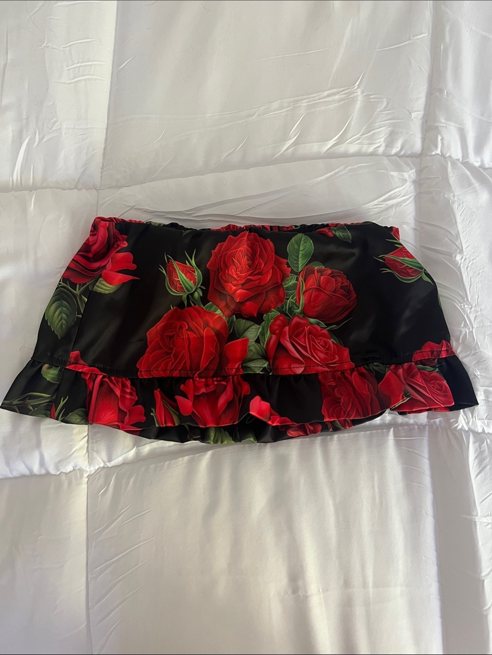 Sugar Thrillz Black Mini Skirt with Red Rose Print